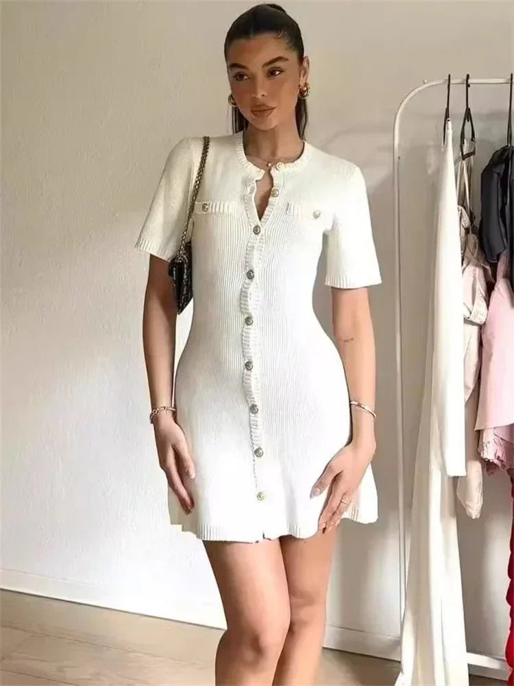 Knit boucle buttoned mini dress - GoSobiShop Boutique