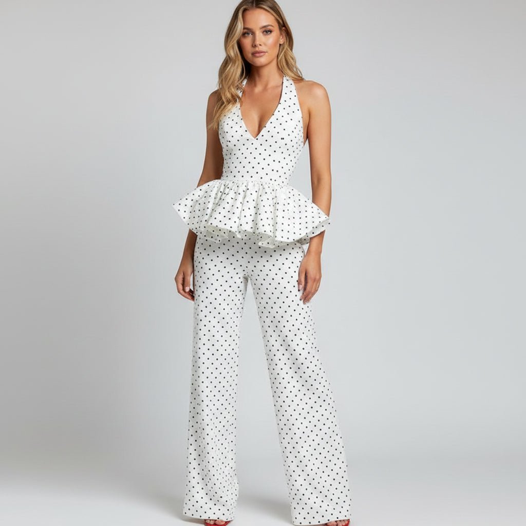 Polka Dot Halter Wide-Leg Pants Set - GoSobiShop Boutique
